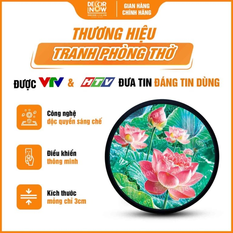 Tranh Hoằng Pháp Tròn Hoa Sen Hồng Tỉnh Thức Giác Ngộ DecorNow HD875