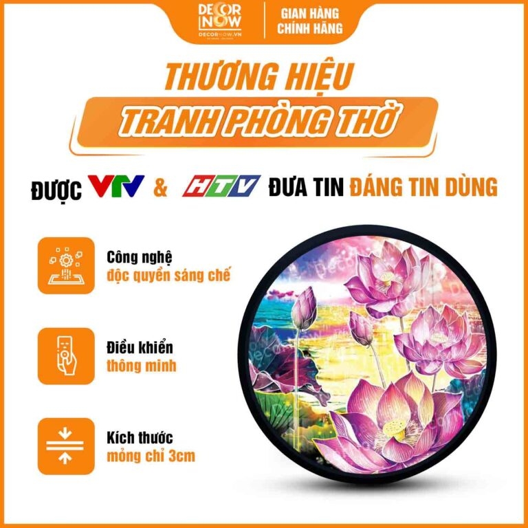 Tranh Hoằng Pháp Tròn Hoa Sen Hồng Thanh Tịnh Tĩnh Tại DecorNow HD904