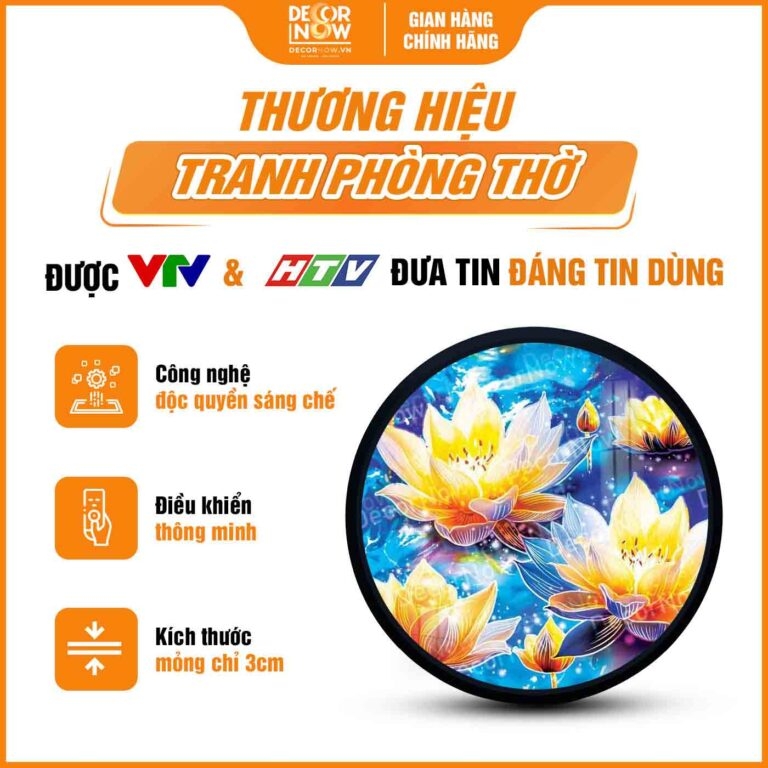 Tranh Hoằng Pháp Tròn Hoa Sen Vàng An Lạc Hạnh Phúc DecorNow HD871