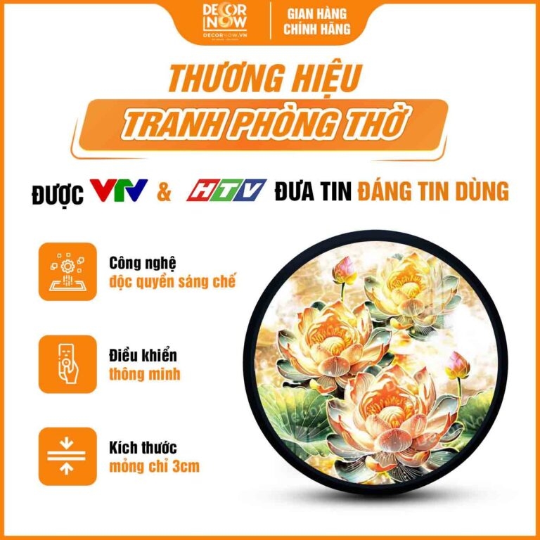 Tranh Hoằng Pháp Tròn Hoa Sen Vàng Cao Quý Yên Bình DecorNow HD908