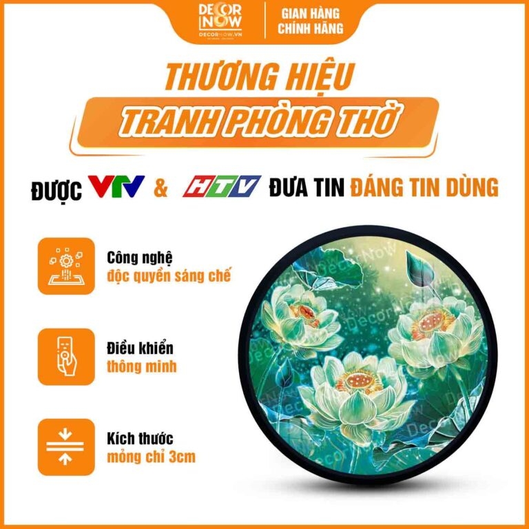 Tranh Hoằng Pháp Tròn Hoa Sen Xanh Kiên Trì Trí Tuệ DecorNow HD896