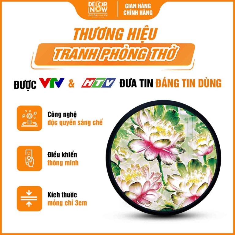 Tranh Hoằng Pháp Tròn Hoa Sen Hồng Pha Lê DecorNow HD858
