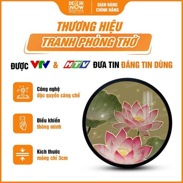 Tranh Hoằng Pháp Tròn Sen Hồng Hiện Đại Nền Xanh DecorNow HD842