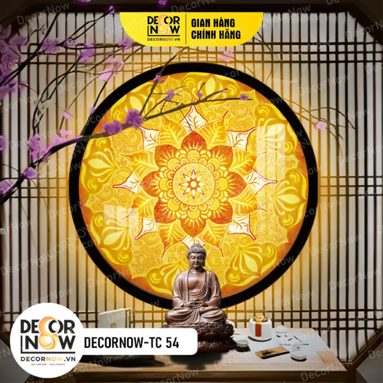 Tranh Hoằng Pháp Tròn Họa Tiết Mandala Lá Bồ Đề DecorNow TC54