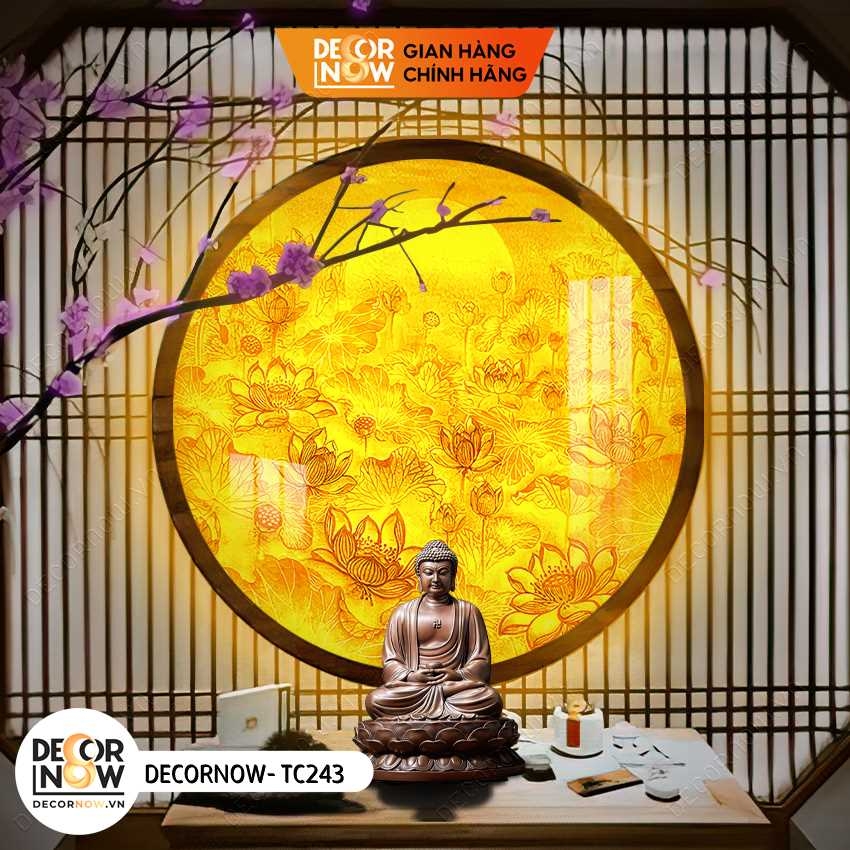 Tranh Trúc Chỉ In, Đèn Hào Quang Hoa Sen DECORNOW DCN-TC243
