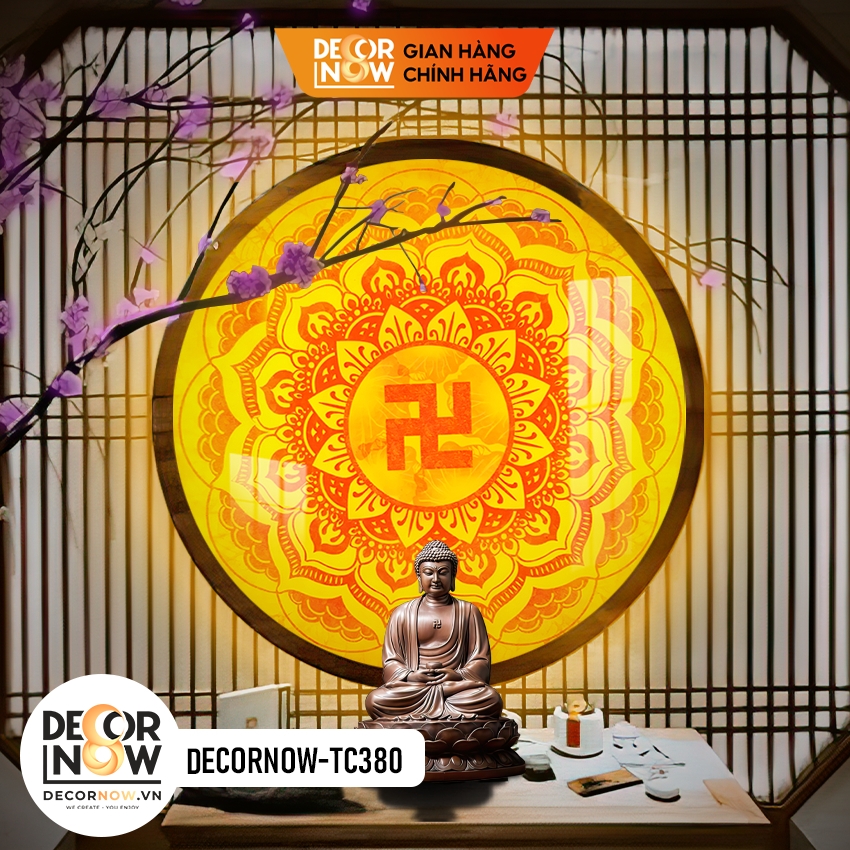 Tranh Trúc Chỉ In, Đèn Hào Quang Mandala Chữ Vạn DECORNOW DCN-TC380