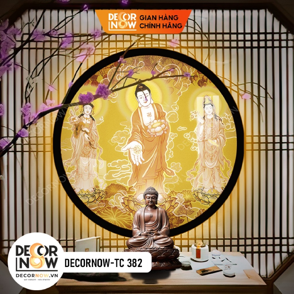 Tranh Trúc Chỉ In, Đèn Hào Quang Tam Thế Phật DECORNOW DCN-TC382