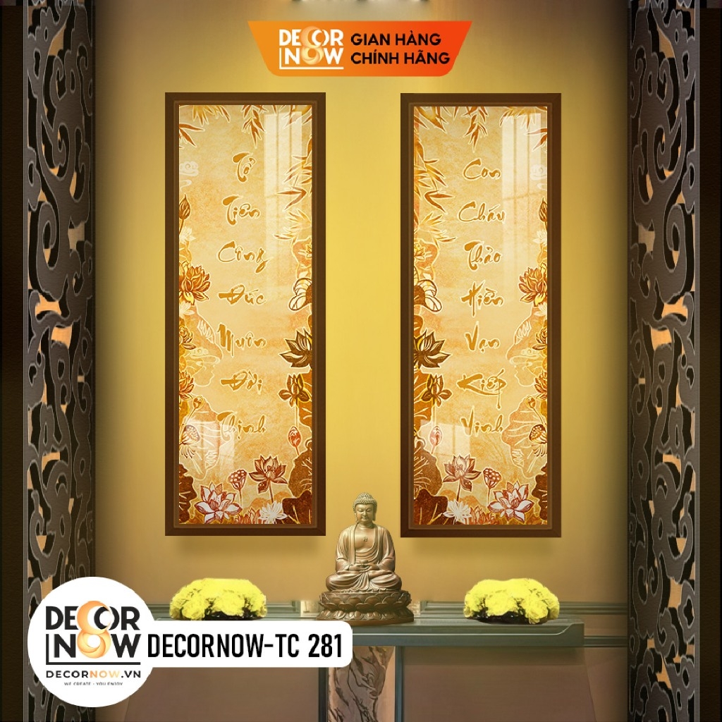 Tranh Trúc Chỉ Bộ Đối In Chữ Thư Pháp DECORNOW DCN-TC281