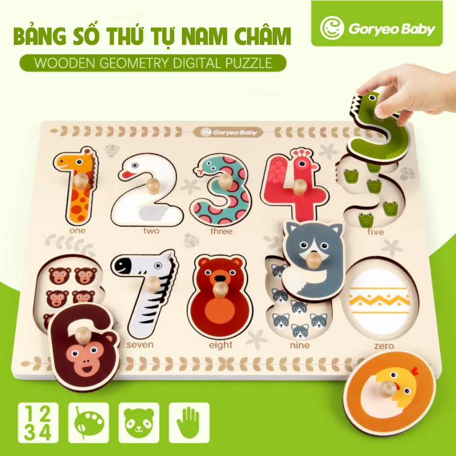 Bảng ghép số thứ tự gỗ hàn quốc có núm cầm Goryeo Baby
