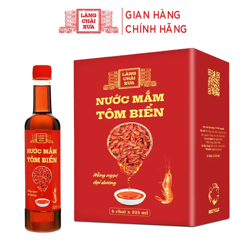 Khuyến mại [Tặng 1 nước tương 125ml] Thùng 6 chai Nước mắm tôm biển Làng Chài Xưa 525ml/chai Hồng Ngọc Đại Dương 300 năm truyền thống Nước Sốt Gia Vị