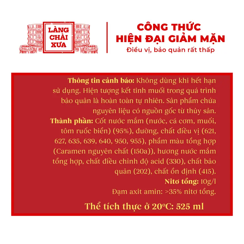 Khuyến mại [Tặng 1 nước tương 125ml] Thùng 6 chai Nước mắm tôm biển Làng Chài Xưa 525ml/chai Hồng Ngọc Đại Dương 300 năm truyền thống Nước Sốt Gia Vị