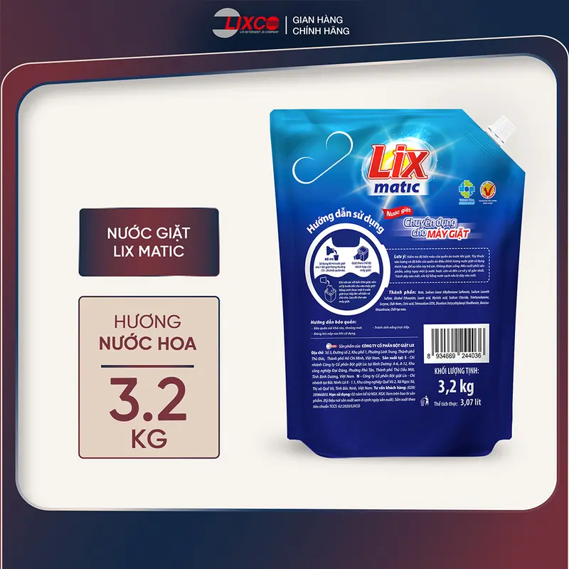 [Chính hãng] Combo 2 TÚI NƯỚC GIẶT LIX MATIC HƯƠNG NƯỚC HOA 3,2KG/1 túi 2C-NGM04 Vũ trụ khỏe đẹp