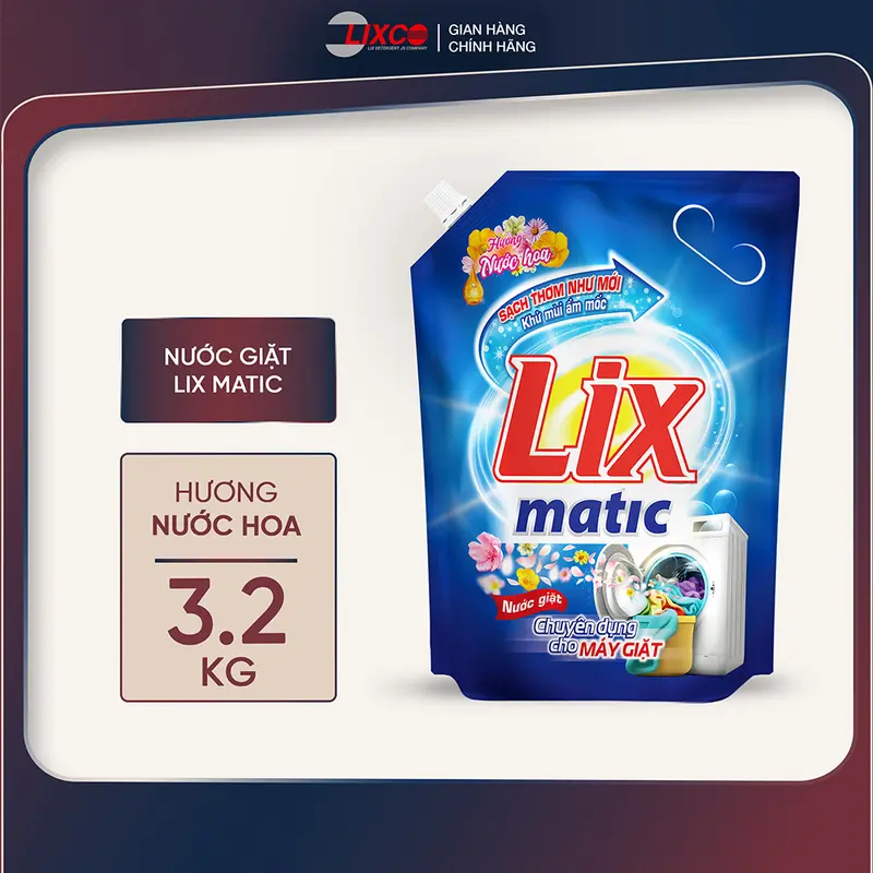 [Chính hãng] Combo 2 TÚI NƯỚC GIẶT LIX MATIC HƯƠNG NƯỚC HOA 3,2KG/1 túi 2C-NGM04 Vũ trụ khỏe đẹp