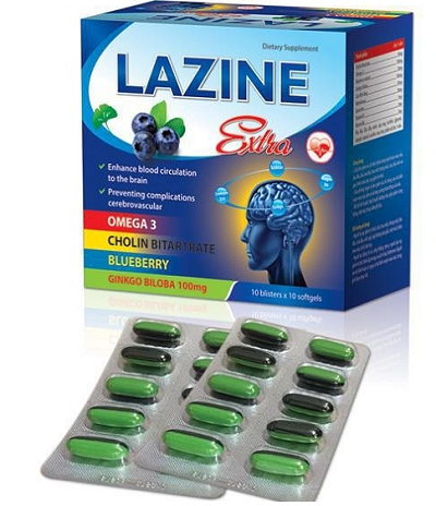 LAZINE EXTRA Hoạt Huyết Dưỡng Não Tăng Tuần Hoàn Lưu Thông Máu Lên Não đau đầu Đau nửa đầu hoa mắt chóng mặt ù tai đau mỏi vai gáy suy giảm trí nhớ thiếu máu lên não rối loạn tiền đình tai biến tắc mạch Nine's Beauty Nines