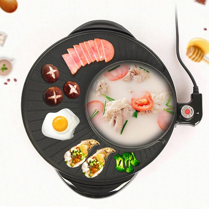 Bếp lẩu nướng điện đa năng 2 trong 1 chống dính Teflon