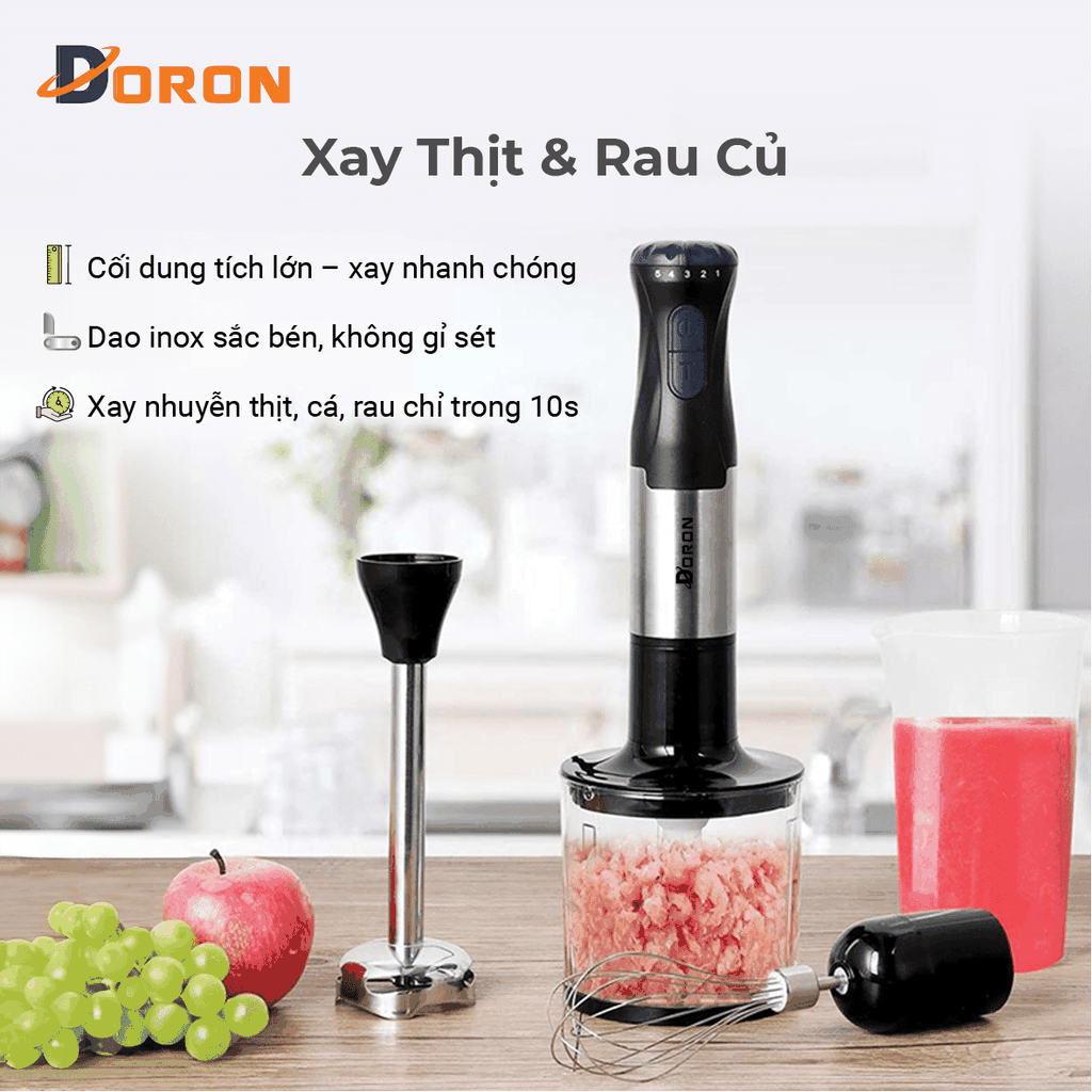 Máy xay sinh tố cầm tay đa năng 4in1 DORON_170 1000W công suất cao, hoạt động êm ái
