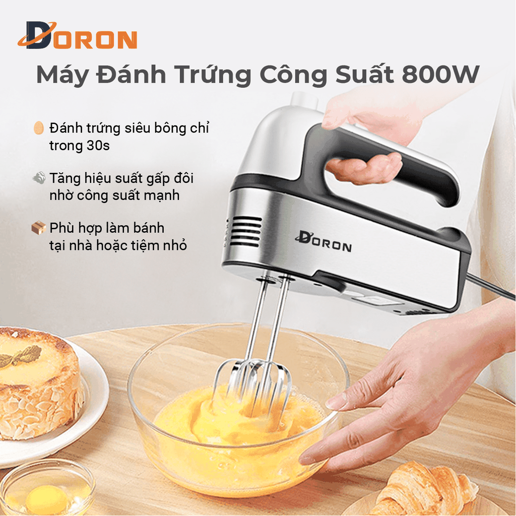 Máy đánh trứng, trộn bột DORON_175 800W kiểu dáng sang trọng, hoạt động êm ái
