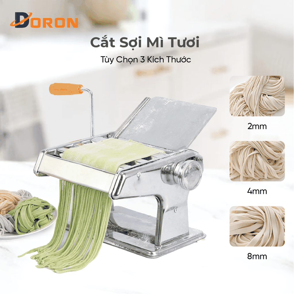 Máy làm mỳ sợi DORON, máy cán bột 3 lưỡi dao làm mì tươi, vỏ bánh đa năng