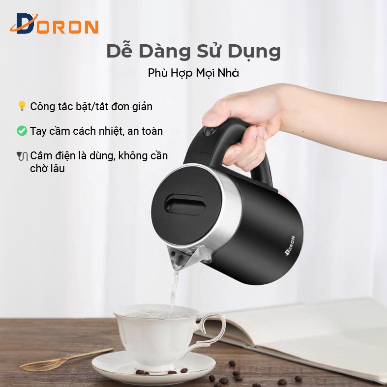 Ấm siêu tốc DORON 167 1200W dung tích 1l, tự ngắt điện khi sôi