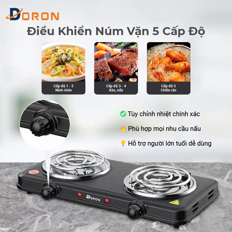 Bếp điện đôi đa năng DORON 3000W 5 mức điều chỉnh nhiệt, nóng nhanh giữ nhiệt lâu