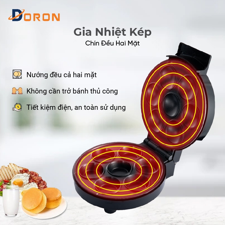 Máy làm bánh bông lan trứng DORON  DR-166 750W 7 lỗ bánh