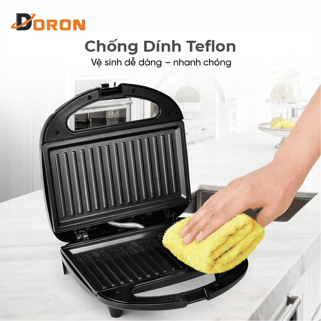 Máy kẹp nướng bánh mì hotdog đơn DORON_ 168, 750W nướng thịt, chiên trứng