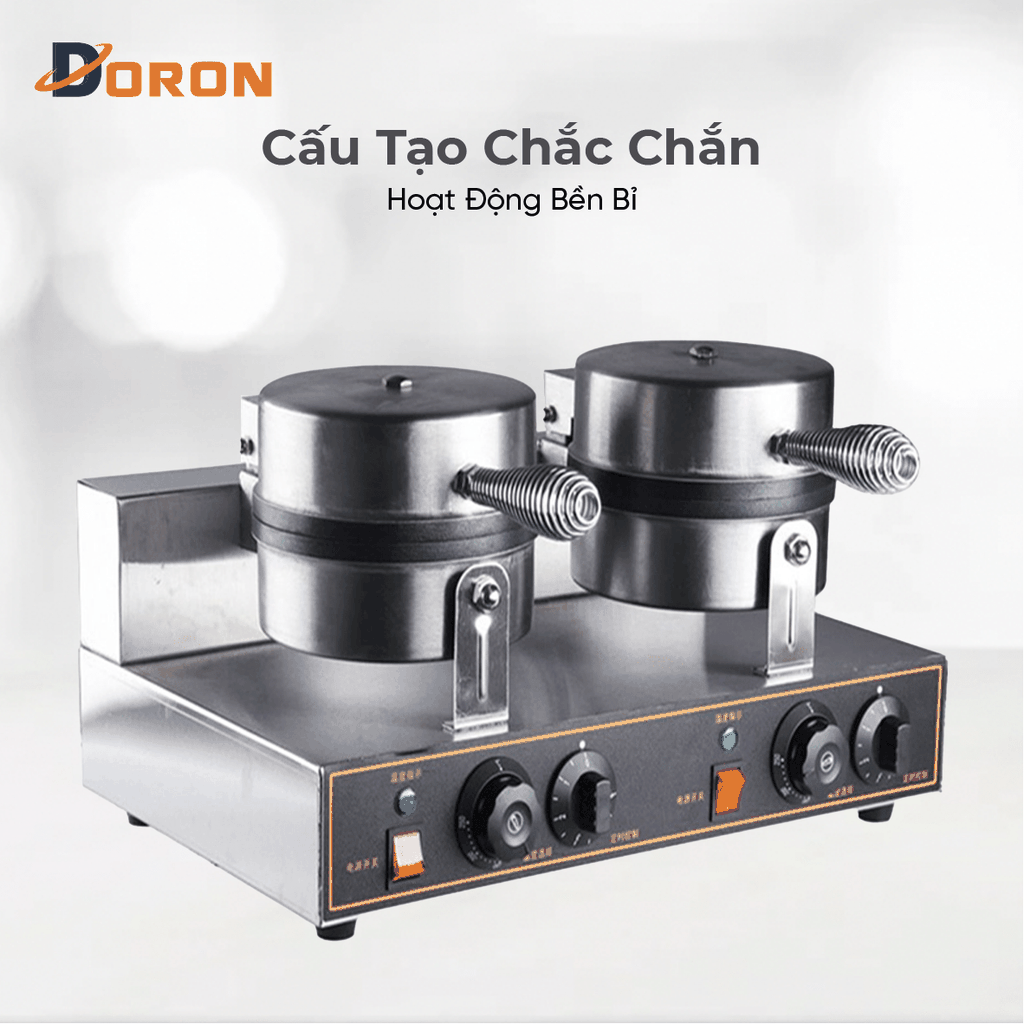 Máy làm bánh waffle công nghiệp đôi DORON_136, nướng bánh kẹp tàn ong khuôn trái tim