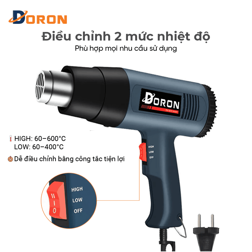 Máy khò nhiệt DORON 2500W đa năng bọc giỏ quà, dán decal, đóng seal