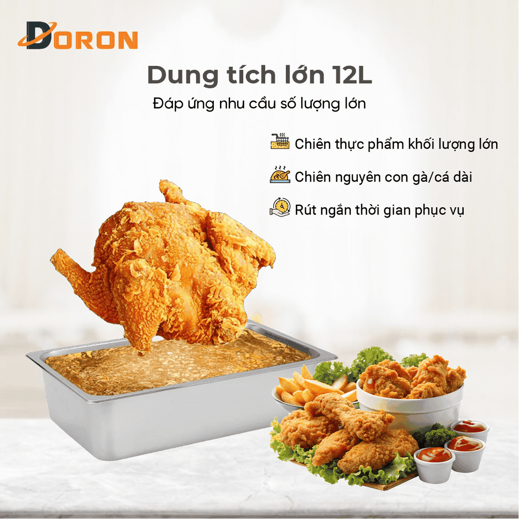 Bếp chiên nhúng điện 12L đơn DORON 3000W nhiệt độ cao, sôi cực nhanh