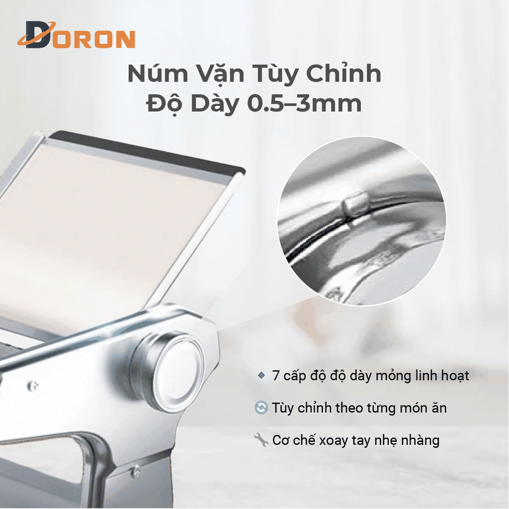 Máy làm mỳ sợi DORON, máy cán bột 3 lưỡi dao làm mì tươi, vỏ bánh đa năng