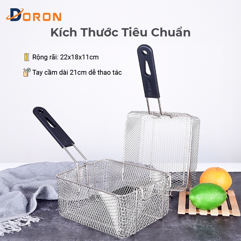 Rổ chiên nhúng điện, vợt chiên DORON chất liệu inox dày dặn chắc chắn