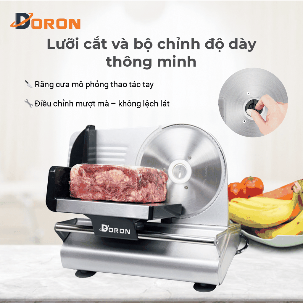 Máy cắt thịt đông lạnh DORON_174, 500W chuyên cắt thịt bò, heo, bánh mì, củ quả