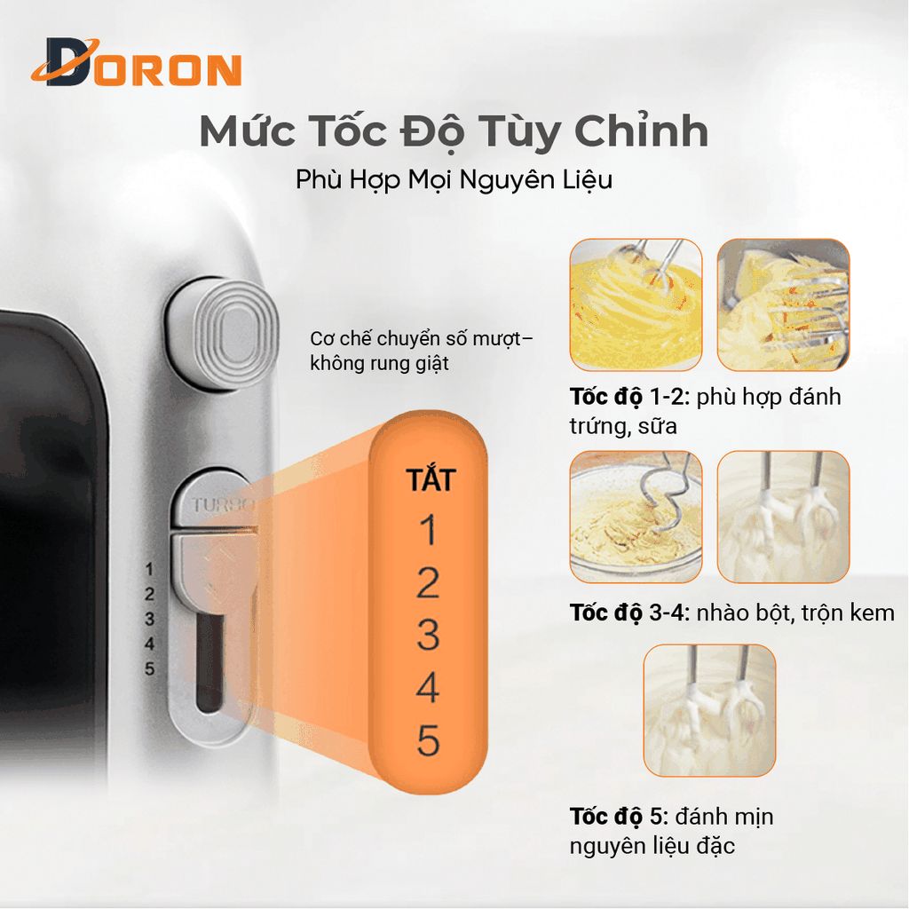 Máy đánh trứng, trộn bột DORON_175 800W kiểu dáng sang trọng, hoạt động êm ái