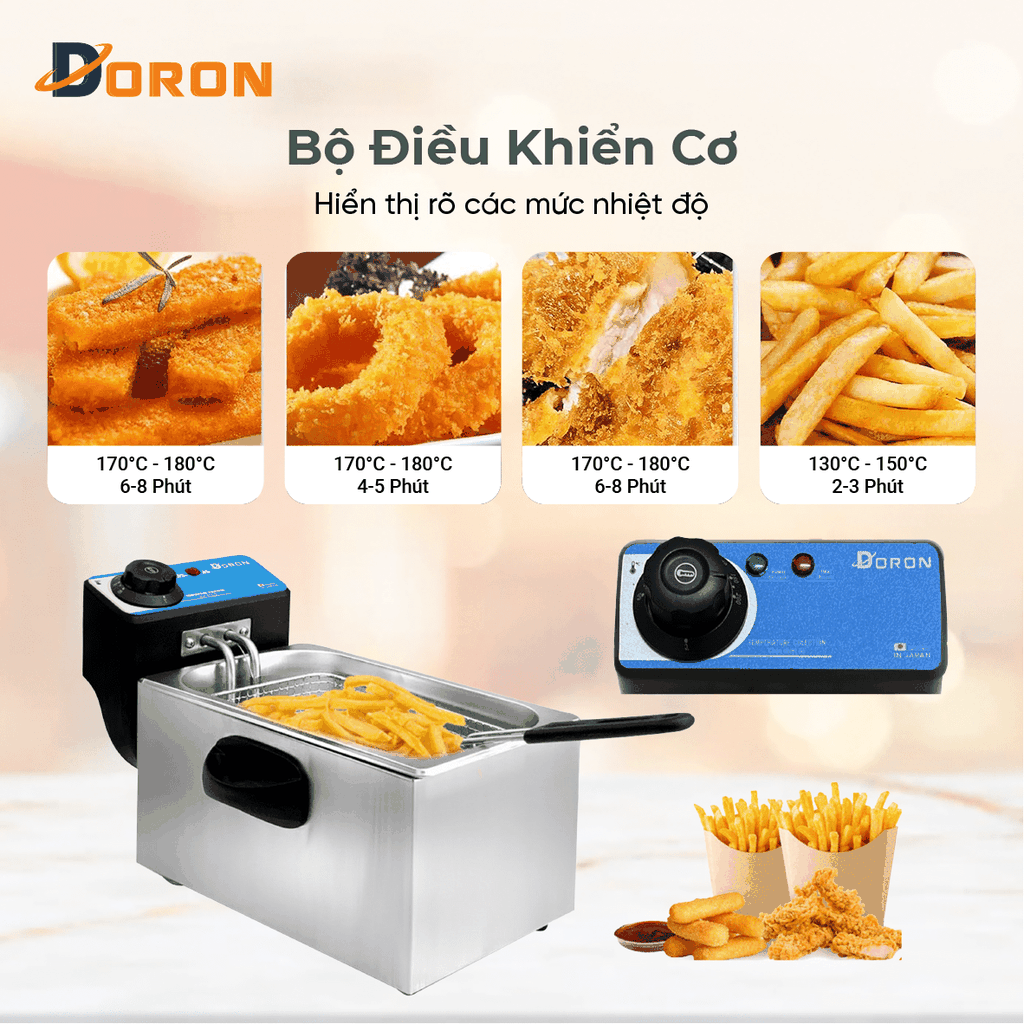 Bếp chiên nhúng điện 4L đơn DORON 2000W nhiệt độ cao, sôi cực nhanh