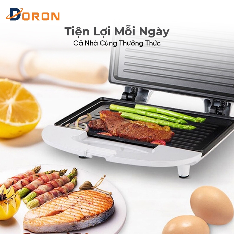 Máy nướng bánh mì DORON 802 750W gia nhiệt kép 2 mặt, chống dính telfon siêu bền