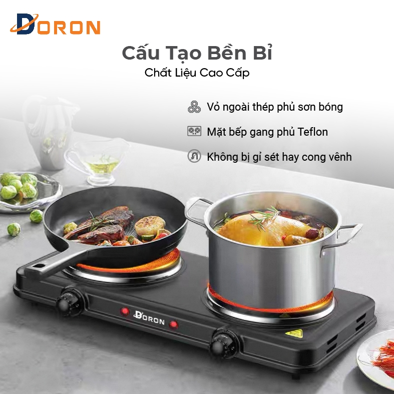 Bếp điện đôi đa năng DORON 3000W 5 mức điều chỉnh nhiệt, nóng nhanh giữ nhiệt lâu