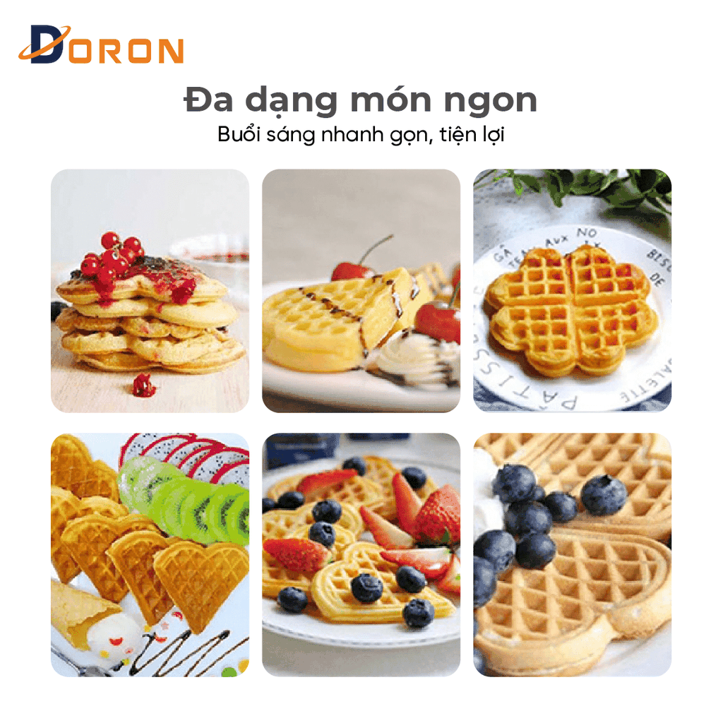 Máy làm bánh waffle công nghiệp đôi DORON_136, nướng bánh kẹp tàn ong khuôn trái tim