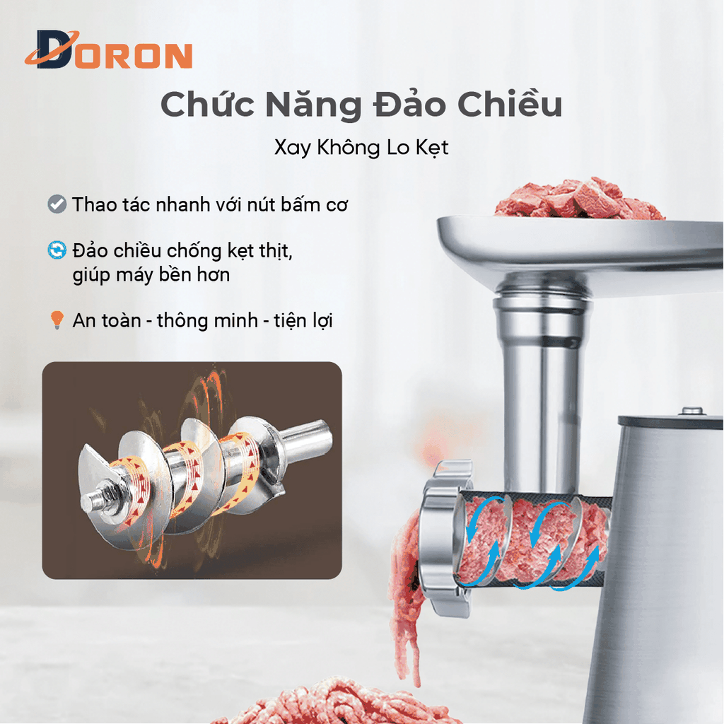 Máy đùn thịt DORON_171, 3200W xay thịt đa năng nhồi xúc xích, lạp xưởng