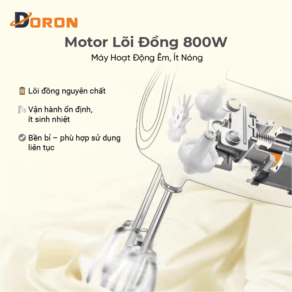 Máy đánh trứng, trộn bột DORON_175 800W kiểu dáng sang trọng, hoạt động êm ái