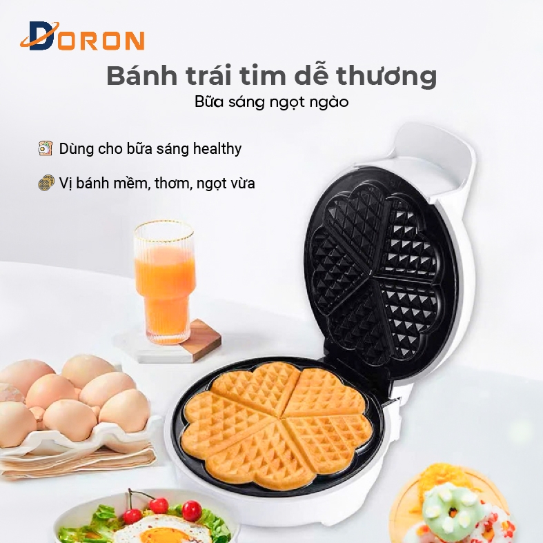 Máy làm bánh waffle đơn DORON_146 1200W nướng bánh waffle gia đình, làm nóng nhanh