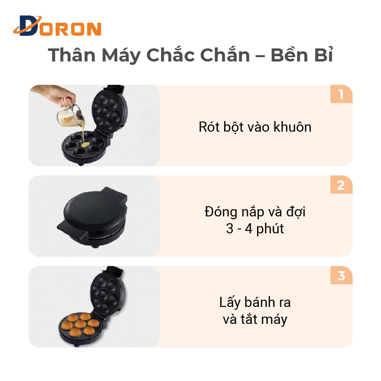 Máy làm bánh bông lan trứng DORON  DR-166 750W 7 lỗ bánh