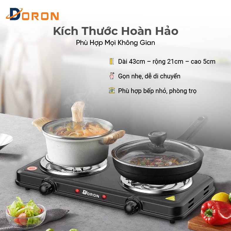 Bếp điện đôi đa năng DORON 3000W 5 mức điều chỉnh nhiệt, nóng nhanh giữ nhiệt lâu