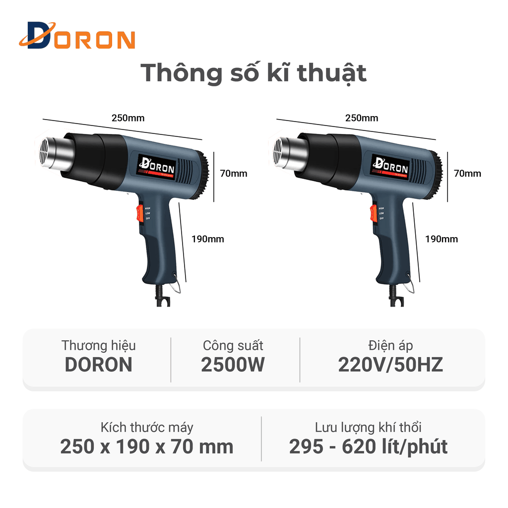 Máy khò nhiệt DORON 2500W đa năng bọc giỏ quà, dán decal, đóng seal