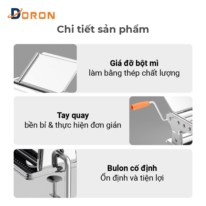 Máy cắt mì sợi, máy cán mỏng bột 2 lưỡi dao có điều chỉnh dày mỏng 5 cấp độ thuận tiện