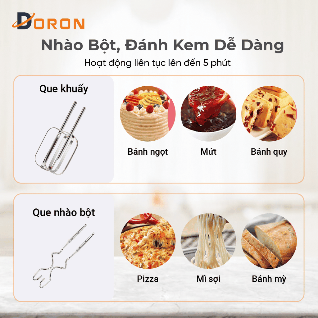 Máy đánh trứng, trộn bột DORON_175 800W kiểu dáng sang trọng, hoạt động êm ái