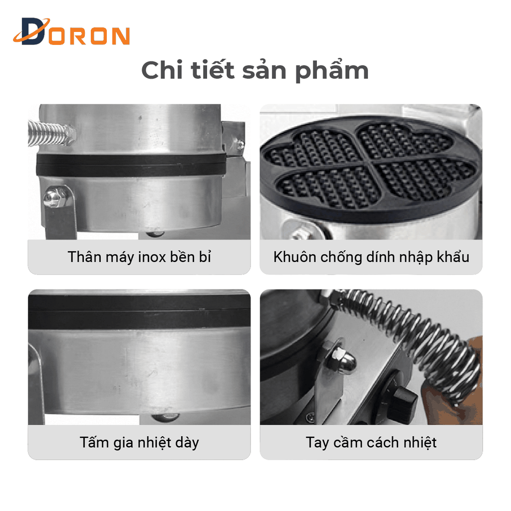 Máy làm bánh waffle công nghiệp đơn DORON_135, nướng bánh kẹp tàn ong khuôn trái tim