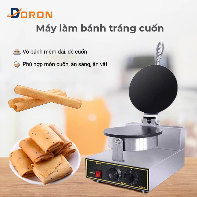 Máy làm bánh tráng công nghiệp DORON 2 mặt trơn, làm bánh quế cuộn công nghiệp