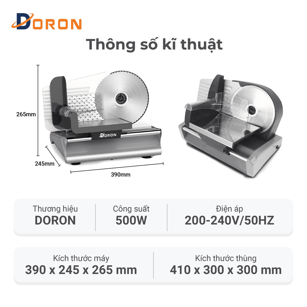 Máy cắt thịt đông lạnh DORON_174, 500W chuyên cắt thịt bò, heo, bánh mì, củ quả