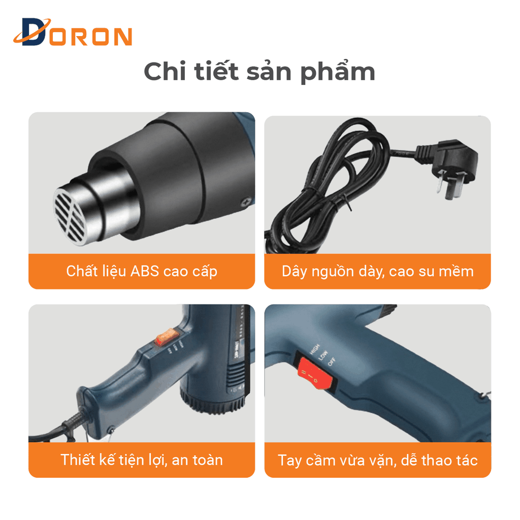 Máy khò nhiệt DORON 2500W đa năng bọc giỏ quà, dán decal, đóng seal