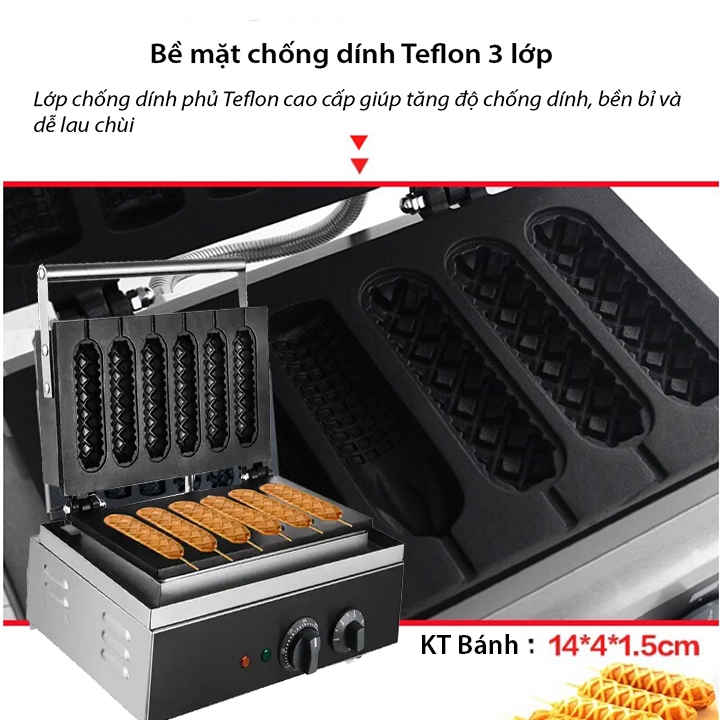 Máy nướng xúc xích, máy làm bánh xúc xích 1650W điều chỉnh 50 - 300 độ, hẹn giờ chính xác